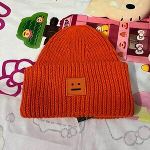 Acne Studios Orange Smiley Face Knit Beanie